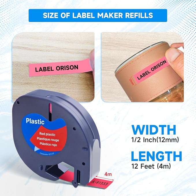 Replace for Dymo Label Maker Letratag Tape Refills 91332 91333 91334 91335 LT Plastic Cassette,1/2 Inch X 13Feet,5pack