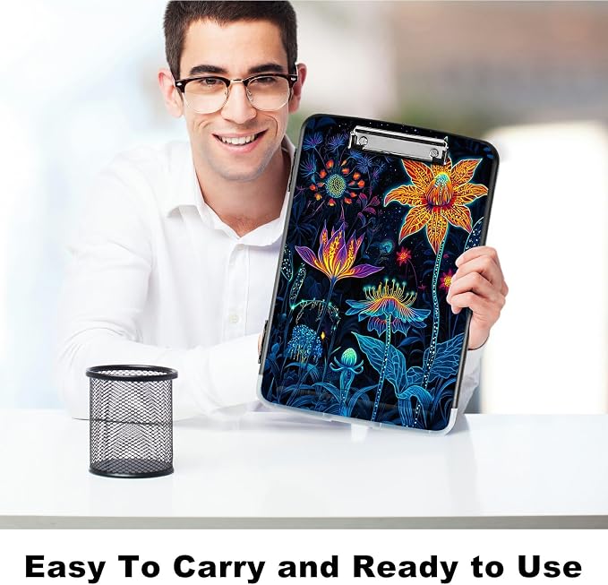 Artistic Orange Blossom A4 Clipboard with Storage Pen Holder, Clipboards Organizer Nursing Clipboard Foldable File Folder Plastic Clipboard Folio Clip Board for Office Students Classroom