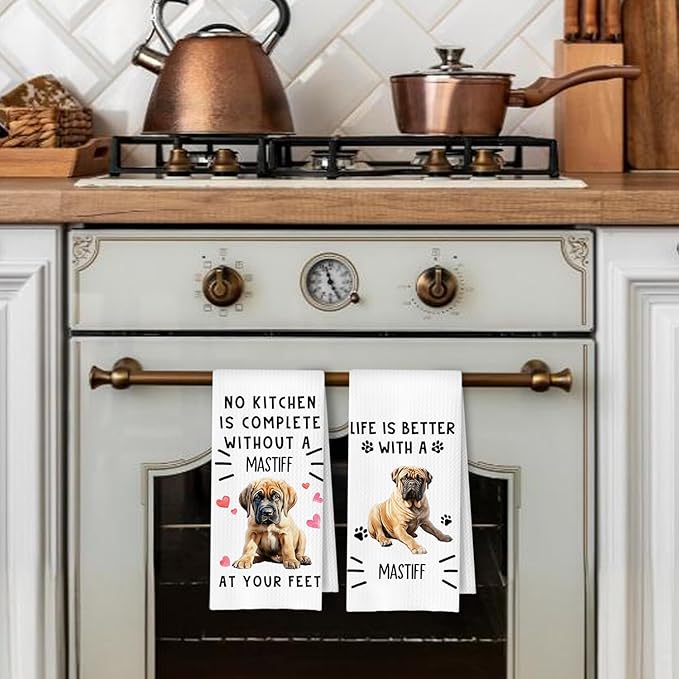 Mastiff Gifts Kitchen Towels, Mastiff Dog Dish Tea Towels for Kitchen Decor, Dog Lovers Mom Dad Gifts Decorative Hand Towel, 16x24 Inches Set of 2