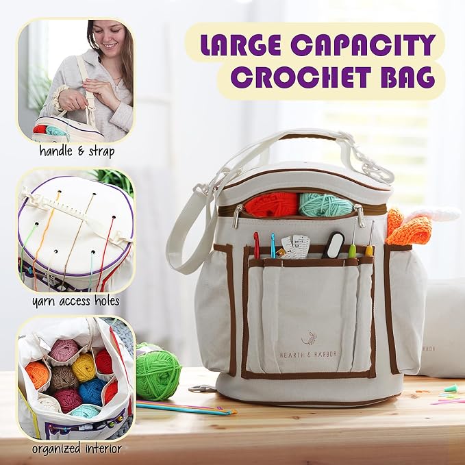 Crochet Kit for Beginners Adults and Kids - Beginner Crochet Kit for Adults with Step-by-Step Video Tutorials, Amigurumi and Crocheting Kit, Crochet Starter Kit with Soft Crochet Yarn and Crochet Bag