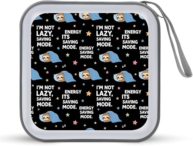 40-Disc CD/DVD Organizer Wallet Cute Sloth, Heavy-Duty Hard Plastic Binder, Portable Storage Case with Carry Strap for Car