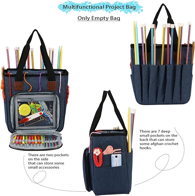 Yarn Knitting Storage Tote-Large Capacity Crochet Organizer Portable Travel Bag With Shoulder Strap Crochet Hooks Case for Unfinished Bulk Project