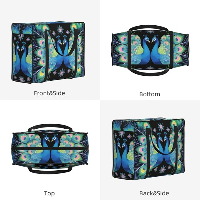 48.7L Large Storage Totes Peacocks With Mandala Romantic, Reinforced Handles Moving Totes with Strong Zippers for College Dorm Room