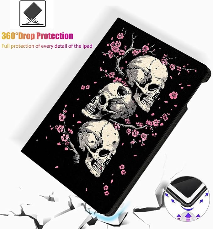 for Microsoft Surface Pro 11/10/9-13" 2024/2022 Tablet Case,Auto Wake/Sleep,Adjustable Stand Protective Cover - Skull Cherry Blossom