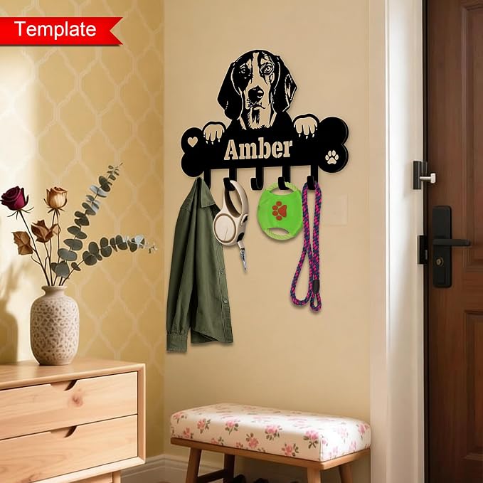 NIWAHO Dog Leash Holder Wall Mount Personalized Name - Custom Boston Terrier Metal Sign with Bone Key Hooks, Pet Leash and Key Organizer for Entryway
