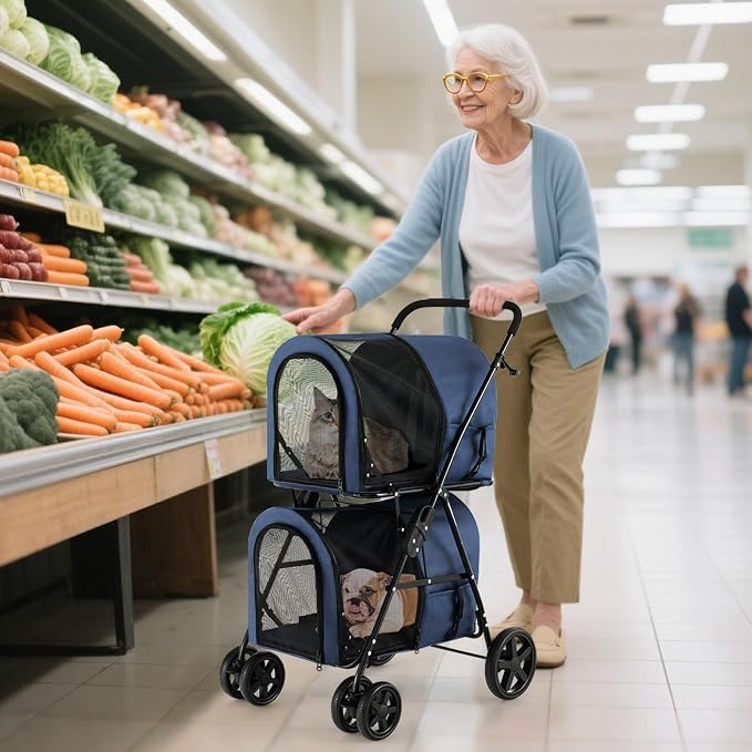 Dog Stroller with 2 Detachable Carrier, Pet Stroller for Small Medium Dogs Cats, Jogger/Travel/Camping, 4-in-1 Doggy Pet Carrier, Carrier Strolling Cart with Lockable Wheels (Navy Blue)