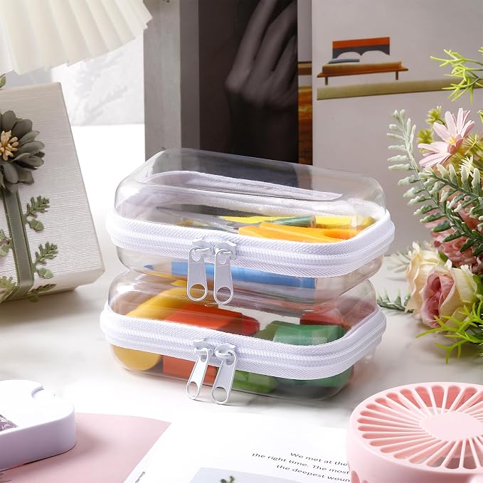 Ceenna 2 Pcs Clear Zipper Case Hard Shell Pouches,2 Mini | Multiple Sizes Plastic Makeup Bags Pencil Case Organizer Diaper Bag Pouches Clear Travel Toiletry Bag for Women