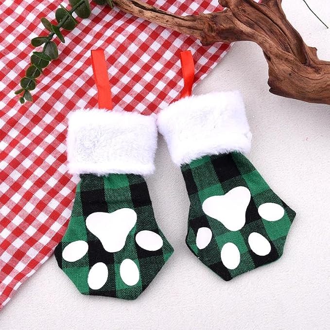 yaozeio Christmas Kitchen Utensil Holder Bag for Pet Lover Christmas Xmas Gifts for Dog Cat Owner Paw Flatware Organizer Storage Xmas Hanging Ornament Decoration Plaid Holiday Party Favor for 2