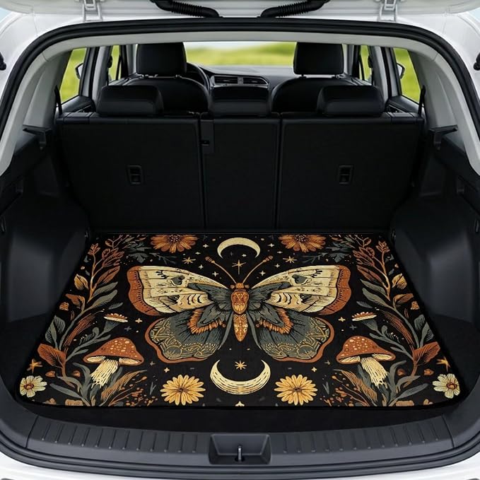 Moon Moth Cargo Liners Dustproof Car Rear Floor Mats, All Weather Trunk Protection Non Slip Cargo Mat Cover Universal Fits for Cars SUV Sedan Auto Accessories Decor