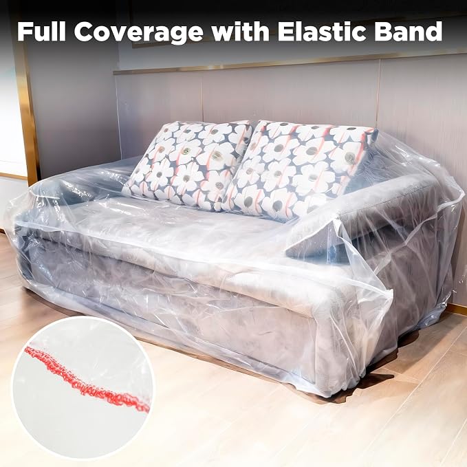 Plastic Loveseat Cover Furniture Cover with Elastic Band, Clear Sofa Cover Protector for Moving and Storage, Waterproof & Dustproof Moving Bags Slipcover 68W x 42D x 42H Inches (Loveseat)