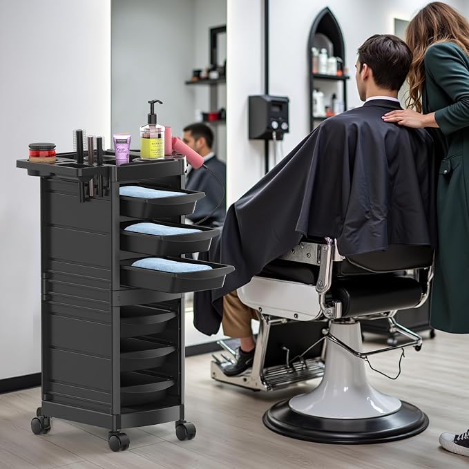 7-Layer Salon Trolley Cart with 6 Drawers for Hair Stylist | Professional Salon Rolling Cart with Wheels, Portable Barber Station with Extra Storage Space for Barber,Tattoo
