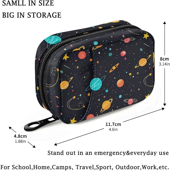 Fustylead Galaxy Constellation Universe Cartoon Flat Pill Organizer and Storage Weekly with Zipper, Removable Pill Box Portable Medicine Organizer for Vitamin Fish Oil Supplement