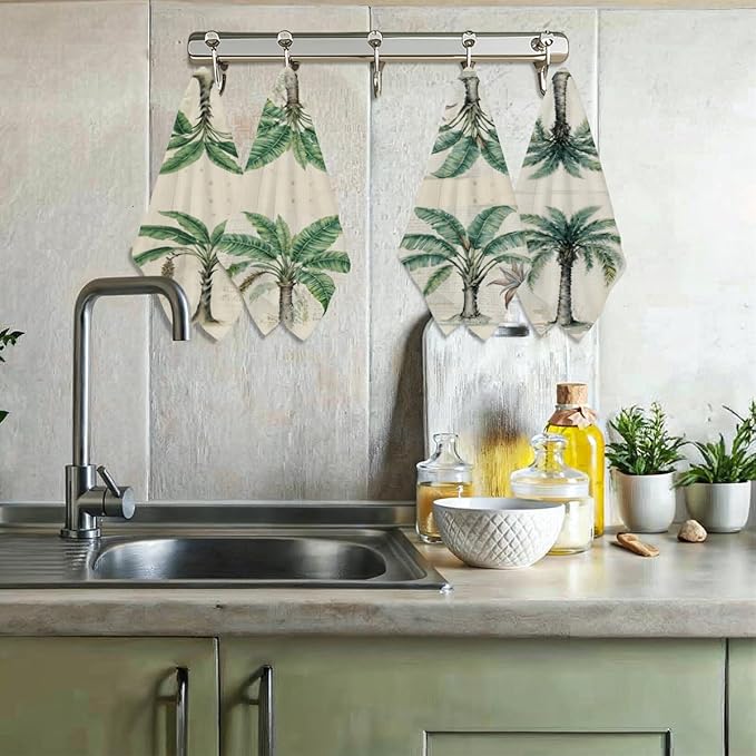 4 Pcs Vintage Banana palm Tree Kitchen Towels, Rustic Charm Decorative Absorbent Microfiber Dish Cloth Tea Towel, Waffle Soft Hand Towels for Farmhouse Home Bathroom Kitchen Decor, Housewarming Gifts