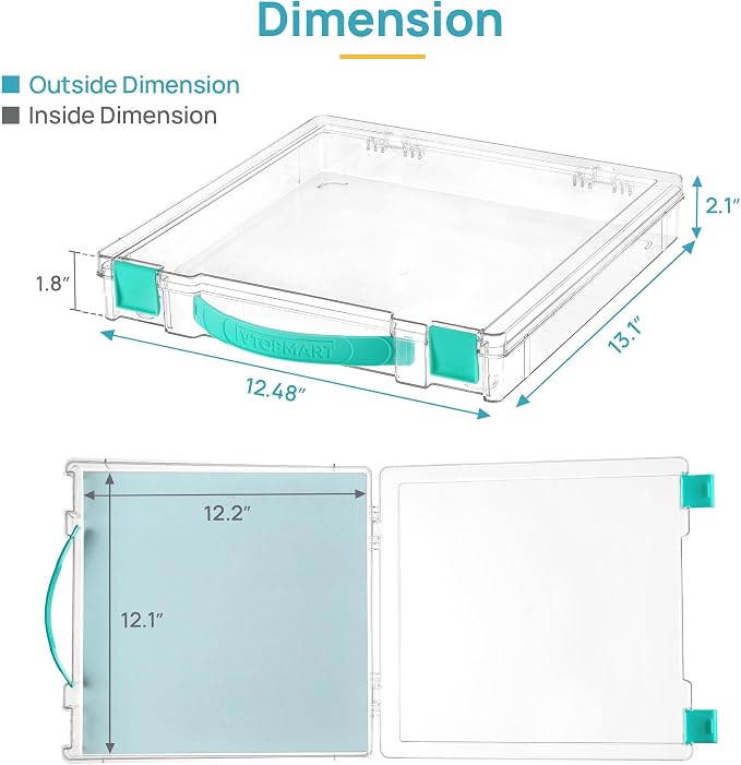 Vtopmart 6 Pack Board Game Storage with Handle and Snap-Tight Latch Lid | Clear Craft Organizer Fit 12" x 12" Papers, Stackable Storage Box for Scrapbook Storage, Art Supply Storage, Puzzle Storage