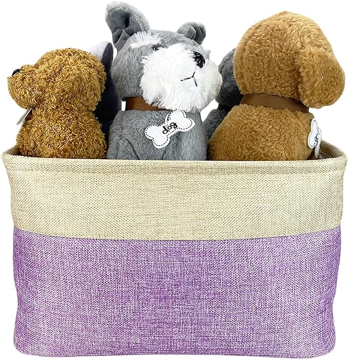 Custom Dog Basket for Toys Collapsible Storage Bin Grey Brow Pink Purple Blue Rectangular Pet Storage Organizer Box with Handles Medium Personalized Pet's Name