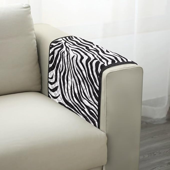 Zebra Print Sofa Arm Covers for Couch Stretch Armrest Covers Easy to Clean Armchair Cover with 2 Pockets Sofa Armchair Slipcovers Recliner SofaArm Protector