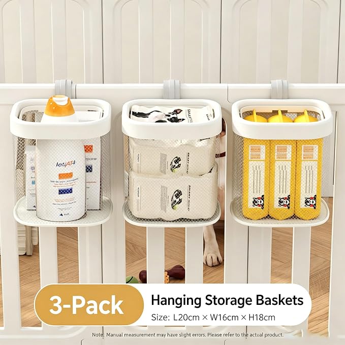 Pet Fence Toy Storage Baskets, Crate Hanging Organizer | Side Access Pet Care Station, High-Strength PP Build, Clip on Hanging Bins for Crate Fence Playpen