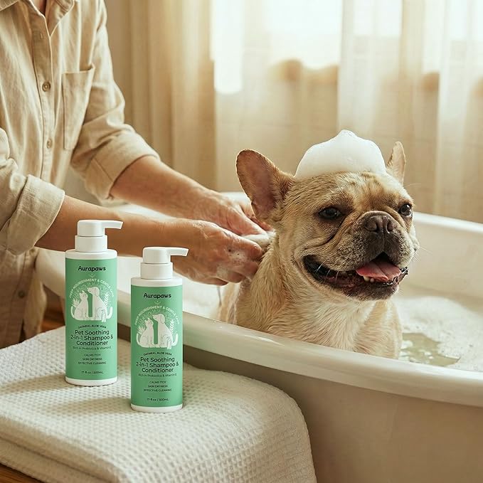 2-in-1 Dog Shampoo & Conditioner, Probiotic Pet Shampoo for Dogs & Cats, Soothes Dry, Itchy, Sensitive Skin, Gentle Formula with Panthenol, Oatmeal & Aloe Scent, Paraben-Free, 17oz, 2-Pack