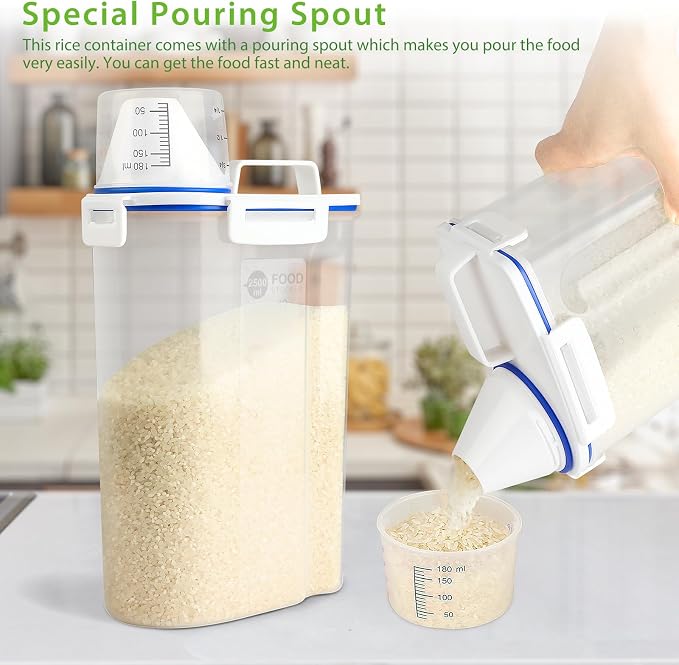 Viretec Rice Storage Container, 3 to 5Lbs Dry Food Airtight Container, Pet Dog Cat Food Canister, BPA Free Clear Plastic Kitchen and Pantry Organization Bin for Oatmeal, Grain, Cereal, Pasta, Flour