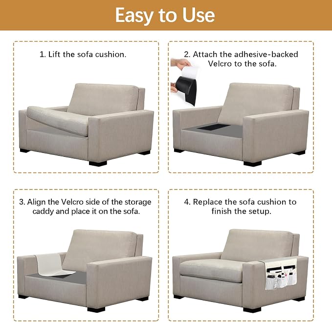 WOMACO Sofa Armrest Remote Magazine Holder, Non-Slip Armchair Recliner Caddy, Couch Arms TV Remote Control Organizer for Tablet, Phone, iPad, Laptop (Ivory, 16" x 35")