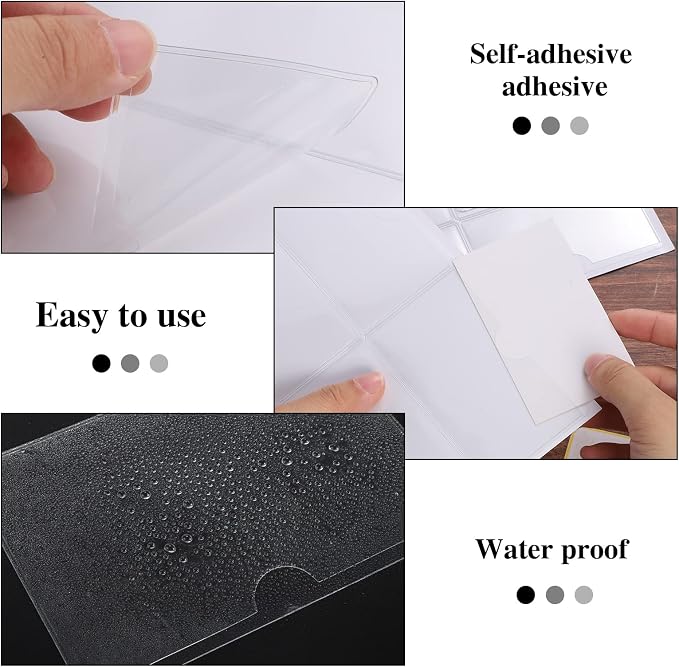 36 Pack Adhesive Index Card Pockets, Clear Top-Load Holders, 2.4 x 3.9 in | Clear PVC, self-adhesive backing, top opening, for bins shelves totes library cards and labels