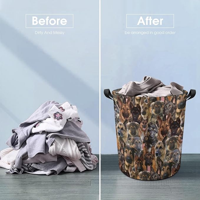 German Shepherd Print Laundry Basket, Funny Pet Dog Laundry Hamper, Collapsible Organizer Basket Storage Bin for Bedroom Clothes, Gifts for German Shepherd Mom Dog Lover Owner