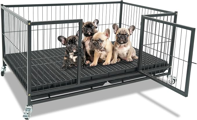 Homey Pet 43" Whelping Box for Dogs and Puppies, Easy Puppy Care | Heavy Duty Dog Whelping Box with Front Door, Top Open, 4 Wheels, Removable Tray | Airflow & 360° View | Easy- Move & Clean