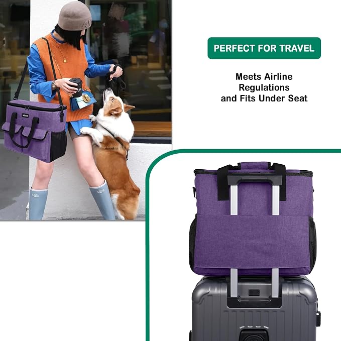 Dog Travel Bag - Dog Travel Kit for a Weekend Away Set Includes Pet Travel Bag Organizer for Accessories, 2 Collapsible Bowls, 2 Travel Food Container