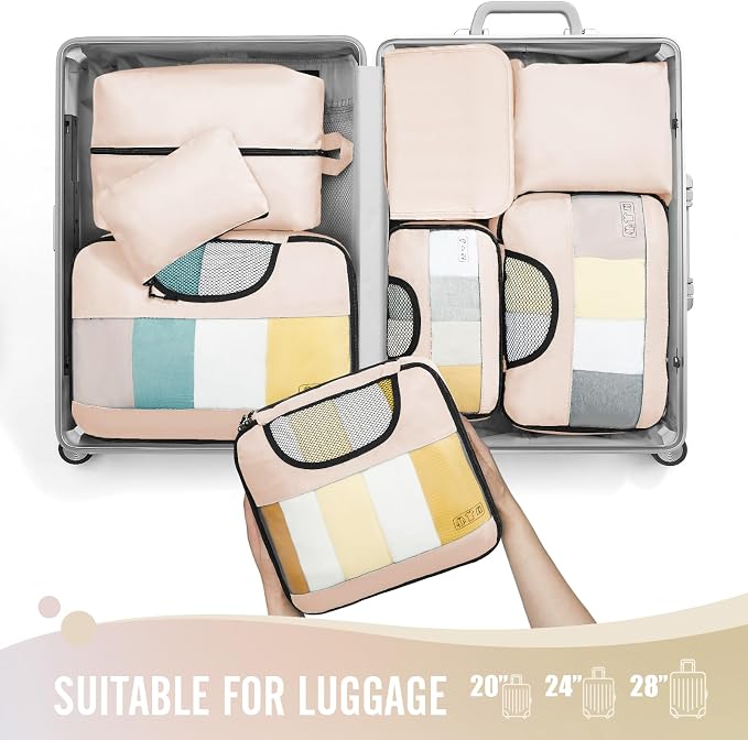 Veken 8 Set Packing Cubes for Travel Essentials, Suitcase Organizer Bags in 4 Sizes, Carry-On Luggage Accessories with Laundry Bag, Airplane Must Have, Gifts for Women Men