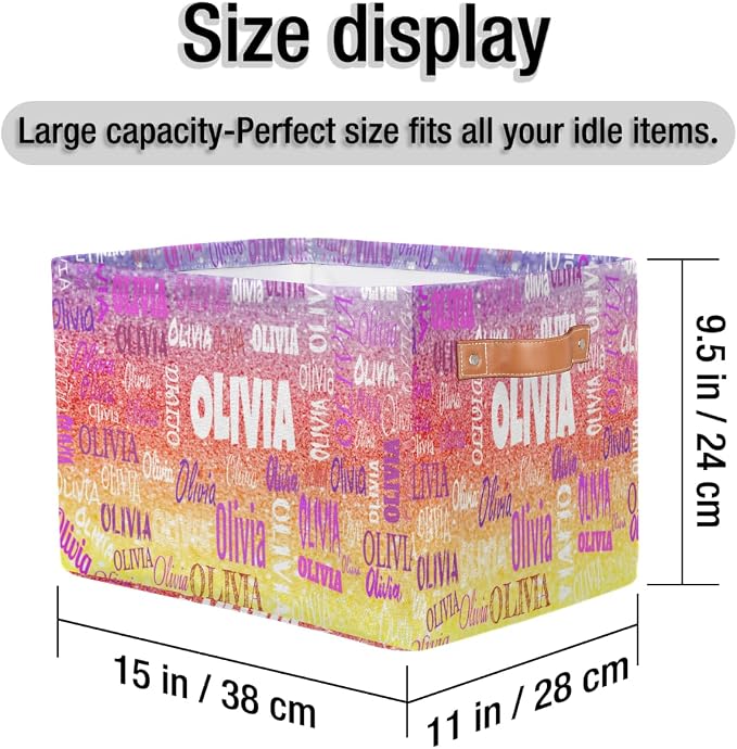 Custom Storage Baskets with Name, Bling Glitters Colorful Red Yellow | Organizing Boys Girls Pets Toys Closet Shelf Clothes Books