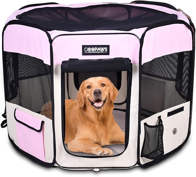 Jespet Soft Dog Playpen, Portable Pet Exercise Pen Kennel with Carry Bag | 2-Door, Easy to Fold, Ground Stakes, Zipper Locks, Large Storage Pocket, Washable Top Mesh Cover & Bottom Cover