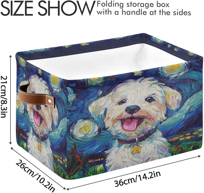 Dog Starry Night Blue Rectangular Storage Bin Basket with Handles - Laundry Hamper Nursery Storage Storage Baskets
