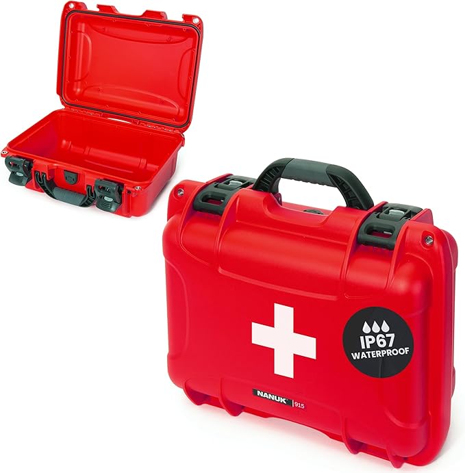 NANUK 915 Waterproof First Aid Box Empty – Durable, Medical First Aid Organizer Case, IP67-Rated, Dustproof, Impact-Resistant, and Floats (13.8" x 9.3" x 6.2") – Red | Floats (13.8' x 9.3' x 6.2'), Medical Organizer Case, IP67-Rated