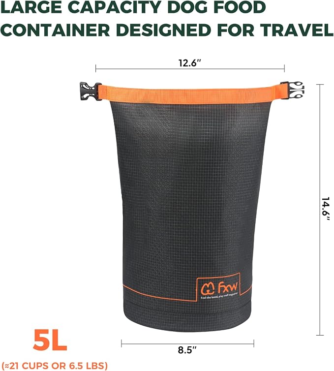 FXW Dog Food Travel Bag, Large Capacity for Travel Kibble Storage, 21 Cups | for RV Road Trips, Camping, Longterm Dog Boarding, Freshness Support, Odor Control, Easy Pouring