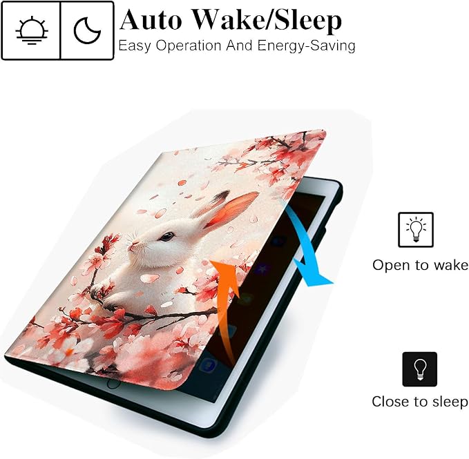 for Microsoft Surface Pro X/Pro X Plus-13 2019/2020/2021/2024 Tablet Case,Auto Wake/Sleep,Adjustable Stand Protective Cover - Cherry Blossom Rabbit