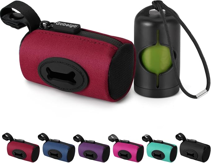 Gobeigo 2-in-1 Dog Poop Bag Holder【Easy Pull-Out Version】(Red) | Hard Plastic Insert & Soft Fabric Bag Snap-On Strap Dispenser Fits Retractable and Standard Leashes with 1 Roll Bags