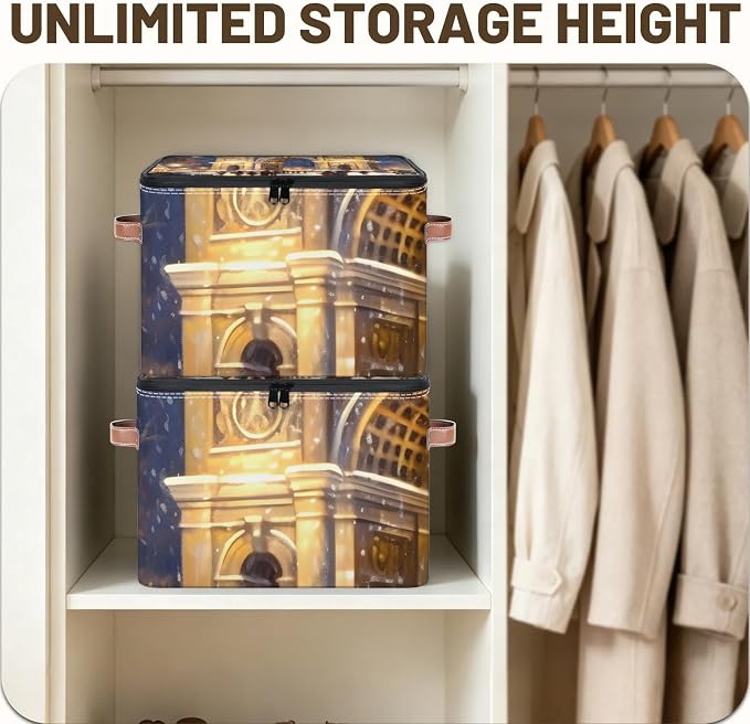 Arc de Triomphe Foldable Storage Bin with Lid Zipper | Closet Shelf Organizer, Boxes, Basket Containers for Home, Lidded Storage Cube for Bedroom, Waterproof, with Handles