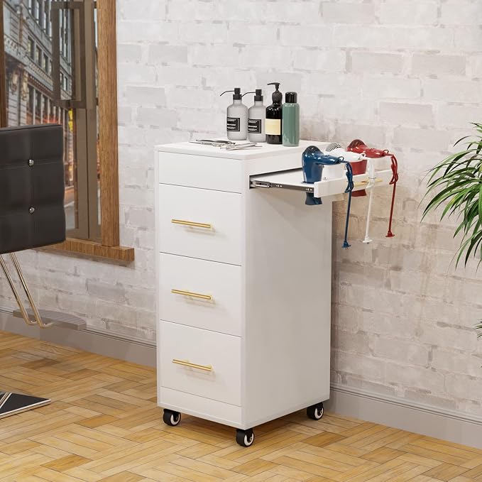 Salon Trolley Cart with Wheels, 3-Drawer Rolling Hair Styling Station, Mobile Beauty Trolley with Hot Tools Holder, Storage for Salon, Barbershop, Spa & Tattoo, White