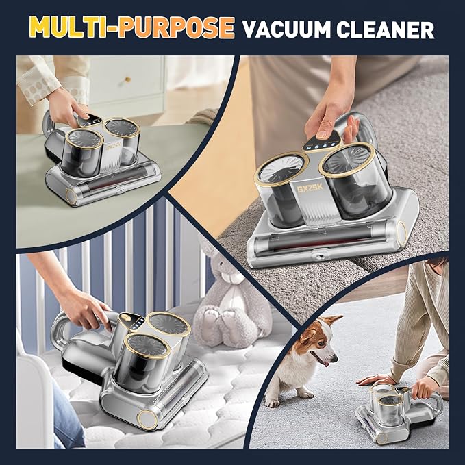 Gxzsk Mattress Vacuum Cleaner 16kPa, Bed Vacuum with 253.7nm UV-C Light | Ultrasonic & 140℉ Heating, Dual Cup & Widen Suction Port Handheld Vacuum for Bed, Sofa, Couch, Crib (500W, Corded)