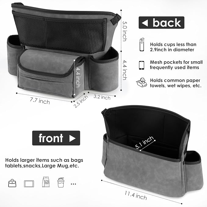 Leather Car Seat Organizer for Handbag/Purse – Fits Between Front Seats, Holds Wallet, Phone & Essentials. (Modle A/Grey)