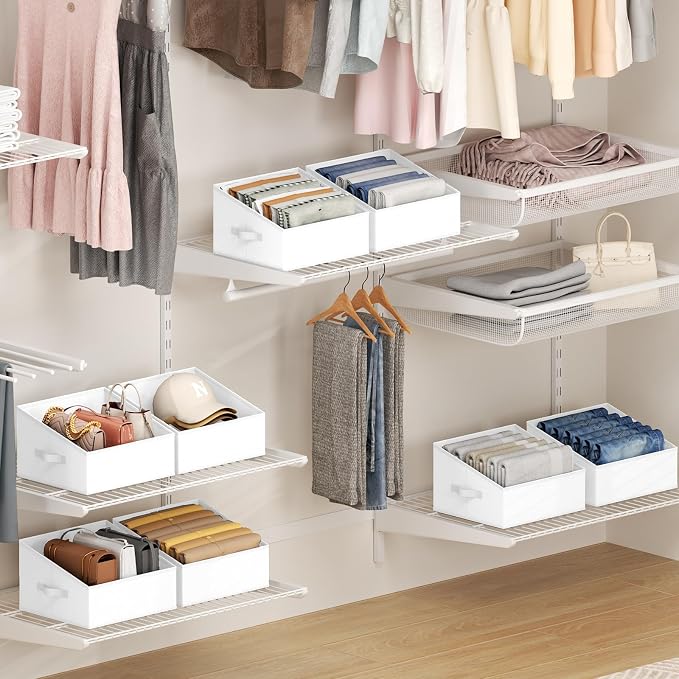DIMJ Closet Storage Bins 12 Pack - Fabric Storage Baskets for Shelves, Collapsible Clothes Organizer with Handles, Trapezoid Shelf Organization Storage Cubes for Purse, Toys, Books, Towel, Clothes