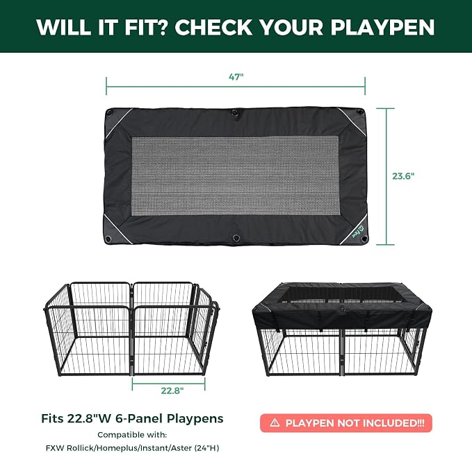 FXW Mesh Top Cover for 24" H 6-Panel Dog Playpen, Rectangle | Helps Deter Jump-Outs, Tear-Resistant, Quick Setup, Compact Storage, Fits FXW Only, Playpen Not Included
