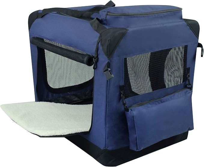 EliteField 3-Door Soft Dog Crate with Bed & Carrying Bag (2-Year Warranty) | 3 Mesh Doors, Steel Frame, Removable & Washable Crate Cover and Bed Cover, Storage Pockets, Indoor/Outdoor, Foldable