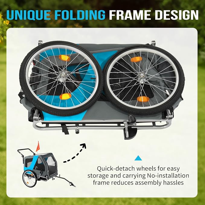 Ktaxon 2-in-1 Pet Bike Trailer, Heavy Duty 132lbs Load Capacity Foldable