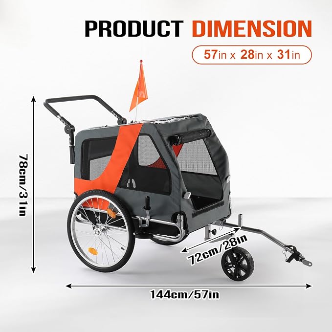 Ktaxon 2-in-1 Pet Bike Trailer, Heavy Duty 132lbs Load Capacity Foldable