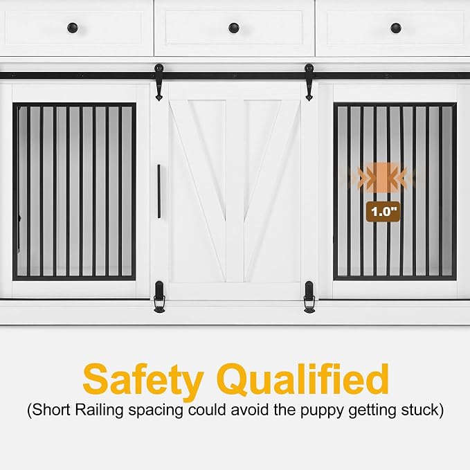 Lovupet Dog Crate Furniture, Wooden Large Dog Kennel with Barn Door and 3 Drawers, 55.1 inches Length Pet Crate Indoor, GC55