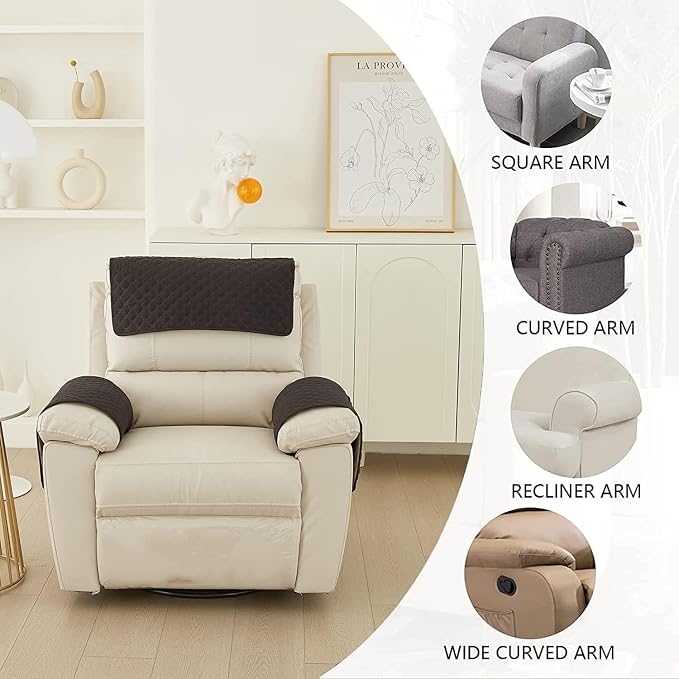 Armrest Covers Armchair Slipcover, Couch Arm Covers Recliner Covers with Storage Pockets Armrest Protector for Chair Sofa(Black,2 Seat | 4 Piece Set)