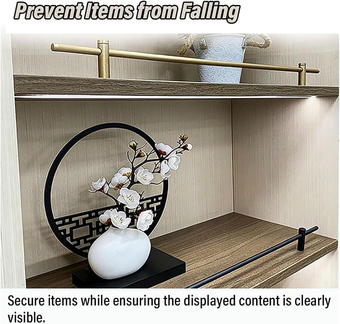 Boohelf Guard Rail Set, Easy Install Cabinet Fence for Kitchen & Bathroom, Decorative Round Rod Tipping Rail Bar, Shelf Guard Rail for Added Safety & Organization