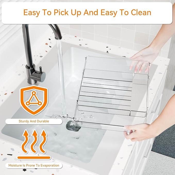 Clear Expandable Silverware Drawer Organizer,9.4-15.6In Adjustable Silverware Tray for Drawer,Acrylic Kitchen Utensil Drawer Organizer for Cutlery,Flatware Organizers and Fork and Spoon Holder