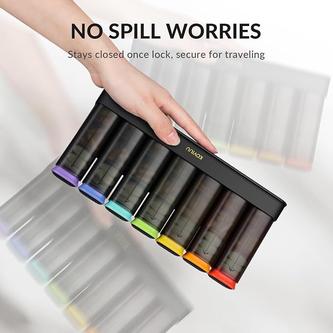 KOVIUU Weekly Pill Organizer 3X a Day, Large Daily 7-Day Pill Box, Black | Detachable Pill Case with 3 Compartments | Travel Pill Container Holder for Vitamins, Supplements, Medications | BPA-Free